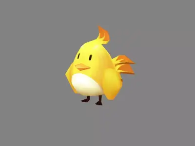 Cartoon little yellow bird Low-poly 3D model