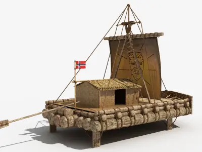 The Kon-Tiki Raft Low-poly 3D model