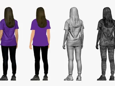 001298 woman  in purple polo and black legents 3D model