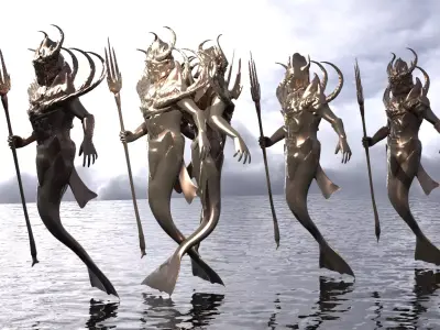 Low poly Merman statue collection  3D model