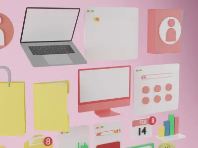 Set of 3d business stuffs that useful on the desk in office 3D model