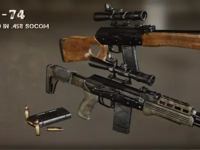 AK-74 458 SOCOM - Two variants Low-poly 3D model