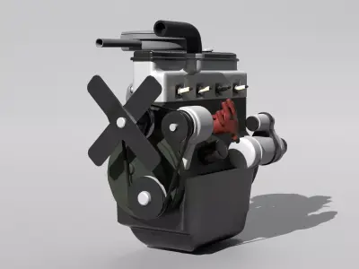 Old straight engine inline engine - simple 3D model