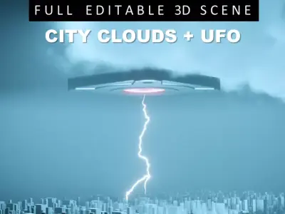 CITY CLOUDS and UFO - Full Editable 3D Scene Low-poly 3D model