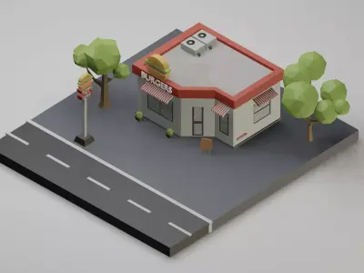 3d low poly burger house Low-poly 3D model