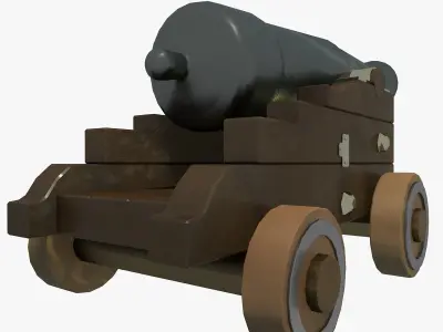 Low Poly Cannon wooden on wheels Low-poly 3D model