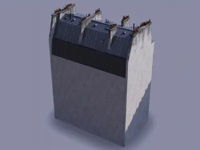 Paris building with two type dormers Low-poly 3D model