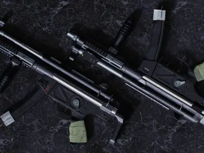 Heckler and Koch MP5 smg weapon with attachments Low-poly 3D model