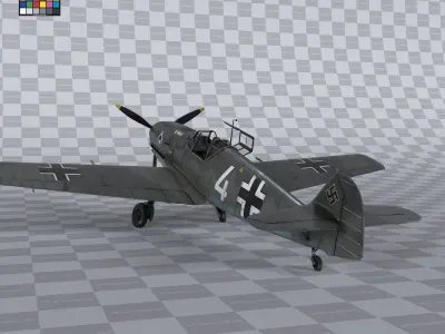 Messerschmitt BF109 German Fighter Airplane Grey V3 3D model
