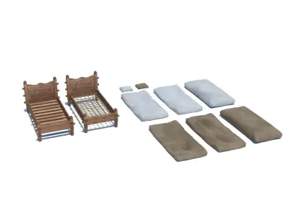 Medieval simple bed and tick mattress Low-poly 3D model