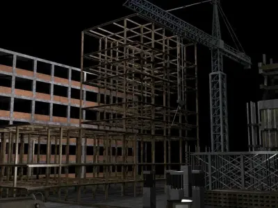 Construction Collection Set site at night 3D model