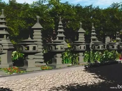 Japanese Stone Lanterns Free 3D model