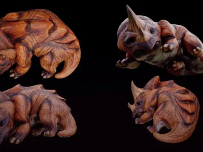 Triceratops Cartoon Rigged Monster Ride for Blender Free low-poly 3D model