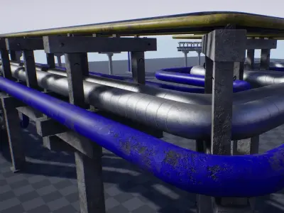 Modular Industrial Pipe Concrete Trestle Low-poly 3D model