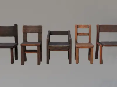 Wooden chair collection 3D model
