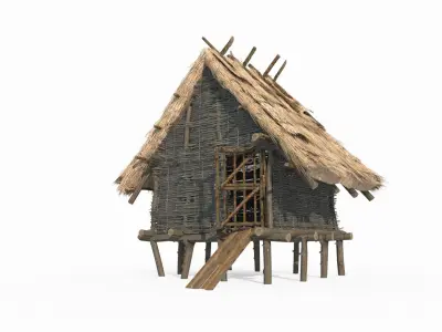 Medieval architecture thatched hut 3D model