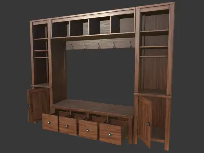 cabinet wooden with drawers and shelves Low-poly 3D model