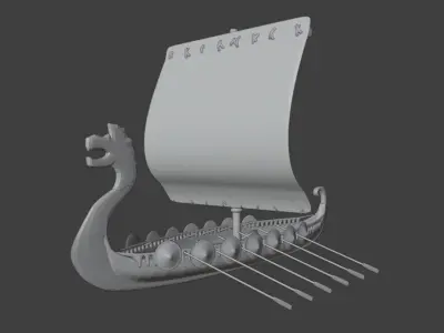 Realistic Viking Ship with Animated Sail 3D model