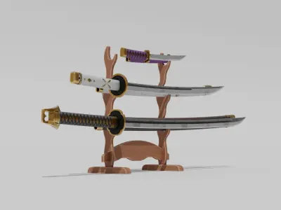 Japanese Furniture Kit - 3 Swords kit Low-poly 3D model