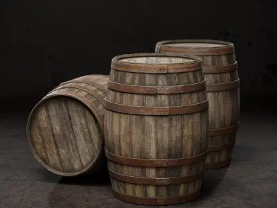 Old wooden barrel Low-poly 3D model