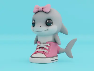 Baby Tralalero Tralala Girl Pink Italian brainrot Character Low-poly 3D model