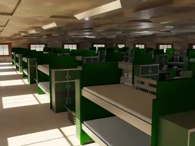 Military Dormitory Low-poly 3D model