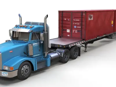 Peterbilt 377 container truck Low-poly 3D model