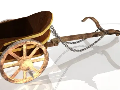 Chariot wooden cart with chains Low-poly 3D model