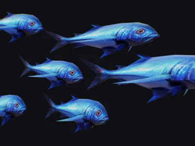 Rainbow Runner Animated Fish Flock Tuna Sea Animal Lowpoly Swarm Low-poly 3D model