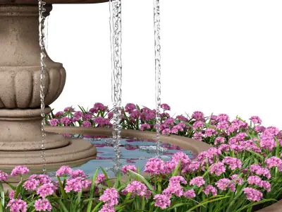 Classic garden travertine outdoor Fountain with flower bed 3D model
