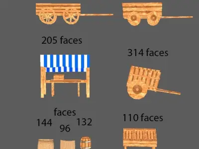 Shop market square bazaar set Low-poly 3D model