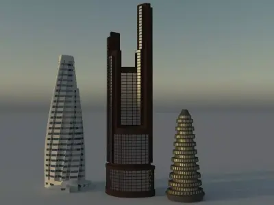 Skyscrapers three tall buildings in city 3D model