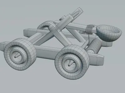 Catapult wooden toy car Low-poly 3D model