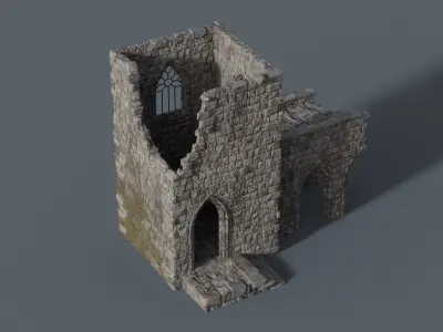 Ruins wooden house Low-poly 3D model