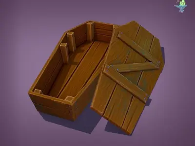 Game ready Coffin wooden Low-poly 3D model