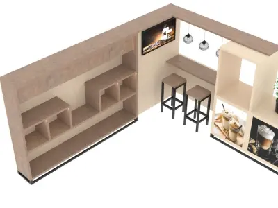 Wooden coffee zone with a stand Low-poly 3D model