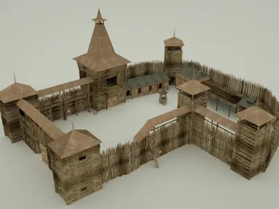 Wooden Fortress Low-poly 3D model