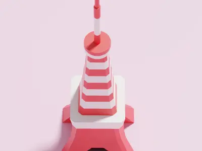 Cartoon Simple Tokyo Tower Low-poly 3D model