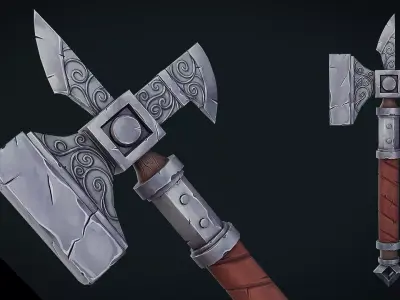 Stylized Fantasy War Hammer - Game Ready Hand Painted Weapon Low-poly 3D model