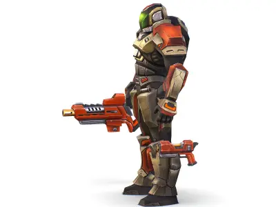 Cartoon Sci-Fi Cyborg Drone Trooper Soldier Low-poly 3D model