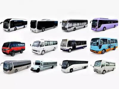 12 lowpoly Buses Vol1 Low-poly 3D model