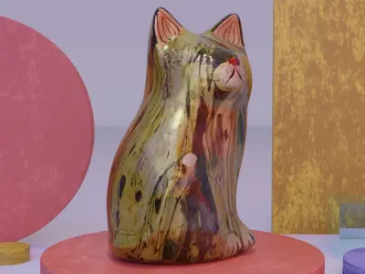 The cat ceramic figure Low-poly 3D model