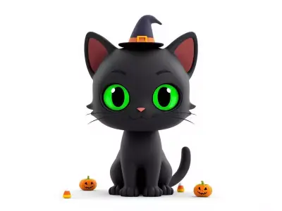 Cute Halloween Witch Cat 3D Model Low-poly 3D model
