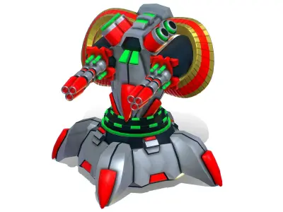 6 Barrel Robotic Automatic Cannon Low-poly 3D model