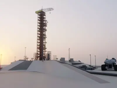 NASA Apollo Launch Scene With Military Vehicle  Low-poly 3D model