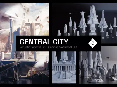 Central City Realistic Imperial City Buildings and Assets 3D Kit Low-poly 3D model