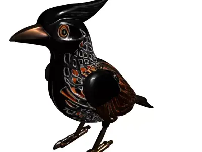 Intricate Metal Bird Sculpture Low-poly 3D model