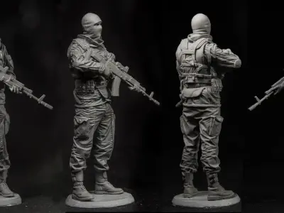 Modern soldier with Ak47 3D print model