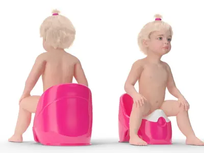 Little Girl on Potty Fur 3D model