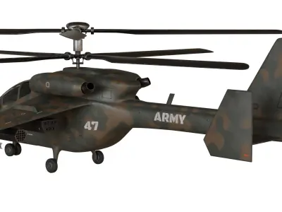 Attack helicopter forest camo dual rotor 3D model